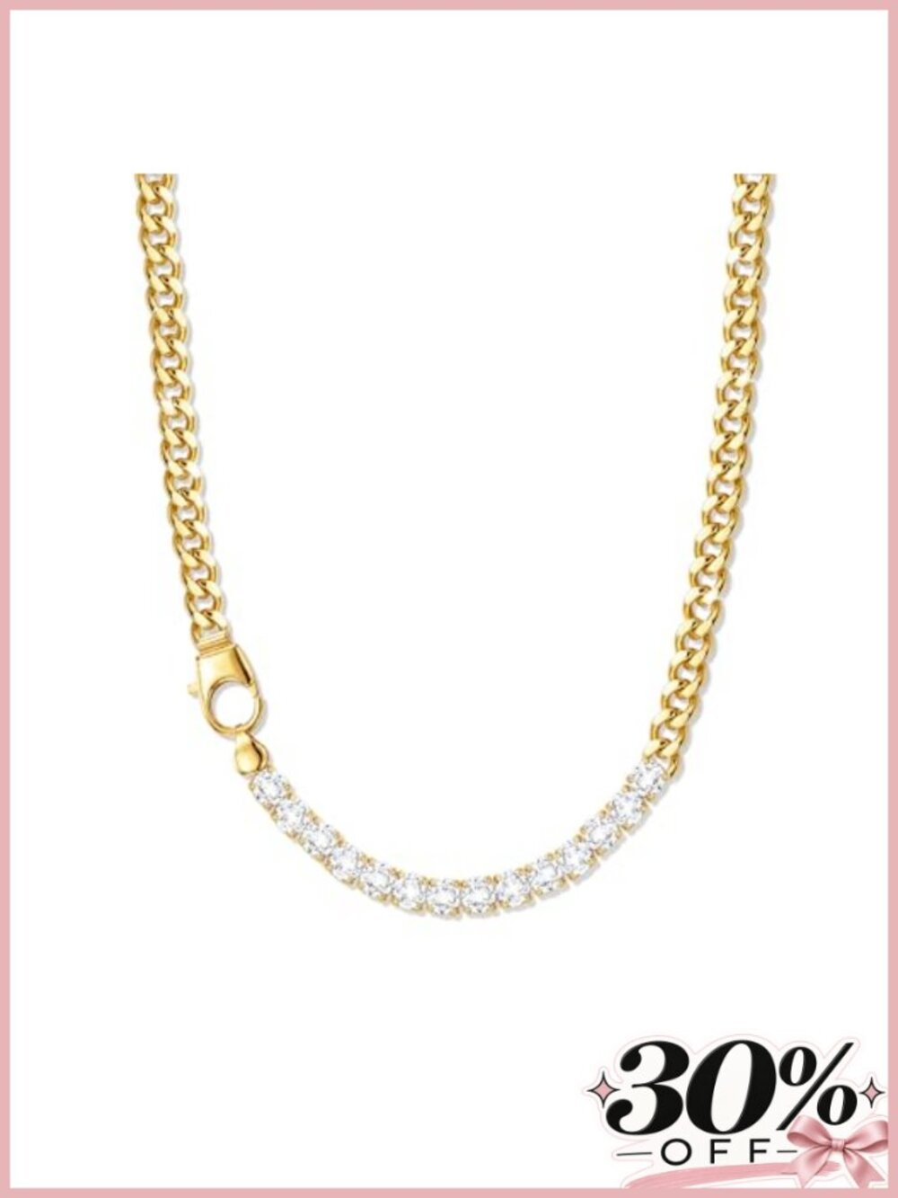 14K Gold Plated Diamond Cuban Link Chain Necklace Cubic Zirconia Pendant Jewelry